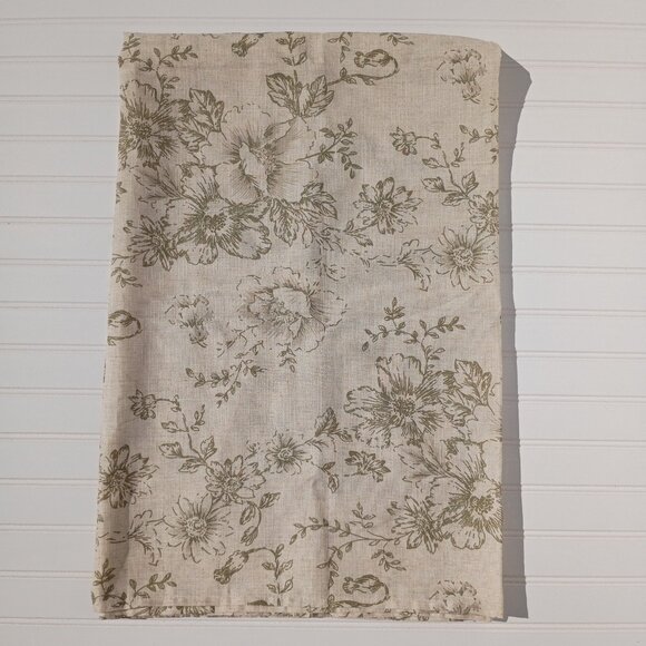 Linen Table Cloth Olive Green Floral Toile on Beige 53 x 69 Rectangle Tablecloth - Picture 1 of 9